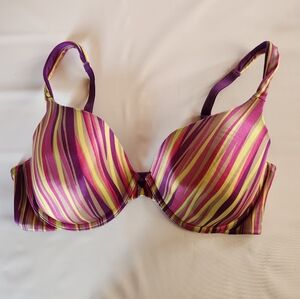 Vanity Fair T-Shirt Bra 36D Underwire Satin Lt Pad Purple Stripes 75231